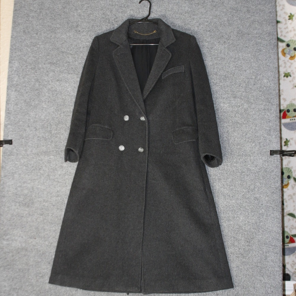 Vintage Paul Levy Overcoat Womens S Grey Double Breasted Long Wool Blend Trench